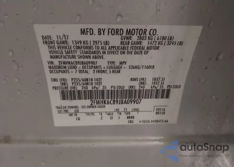 2018 Ford Flex Sel from USA, damaged, VIN 2FMHK6C89JBA09907